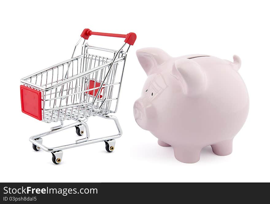 Piggy bank with shopping cart