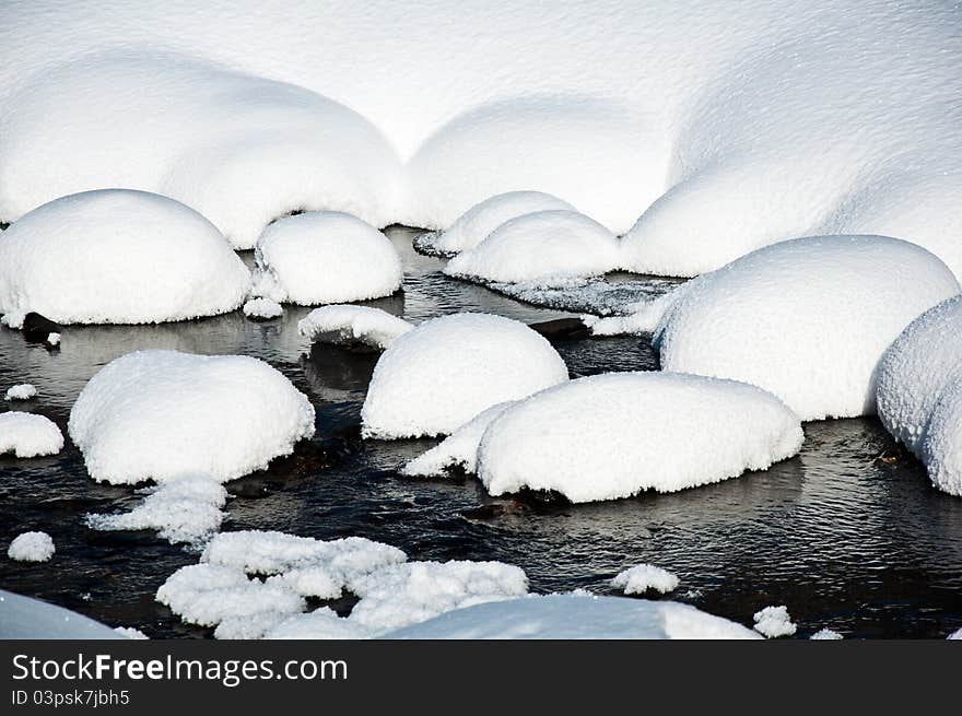 Snow and ice covered creek