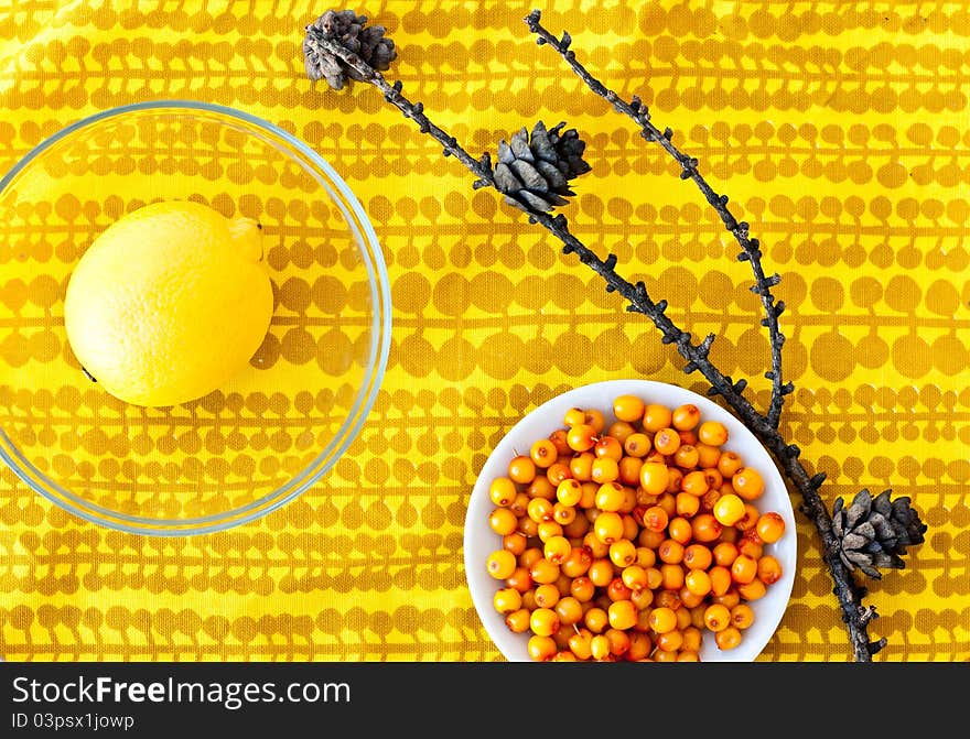 Lemon on an orange background. Lemon on an orange background