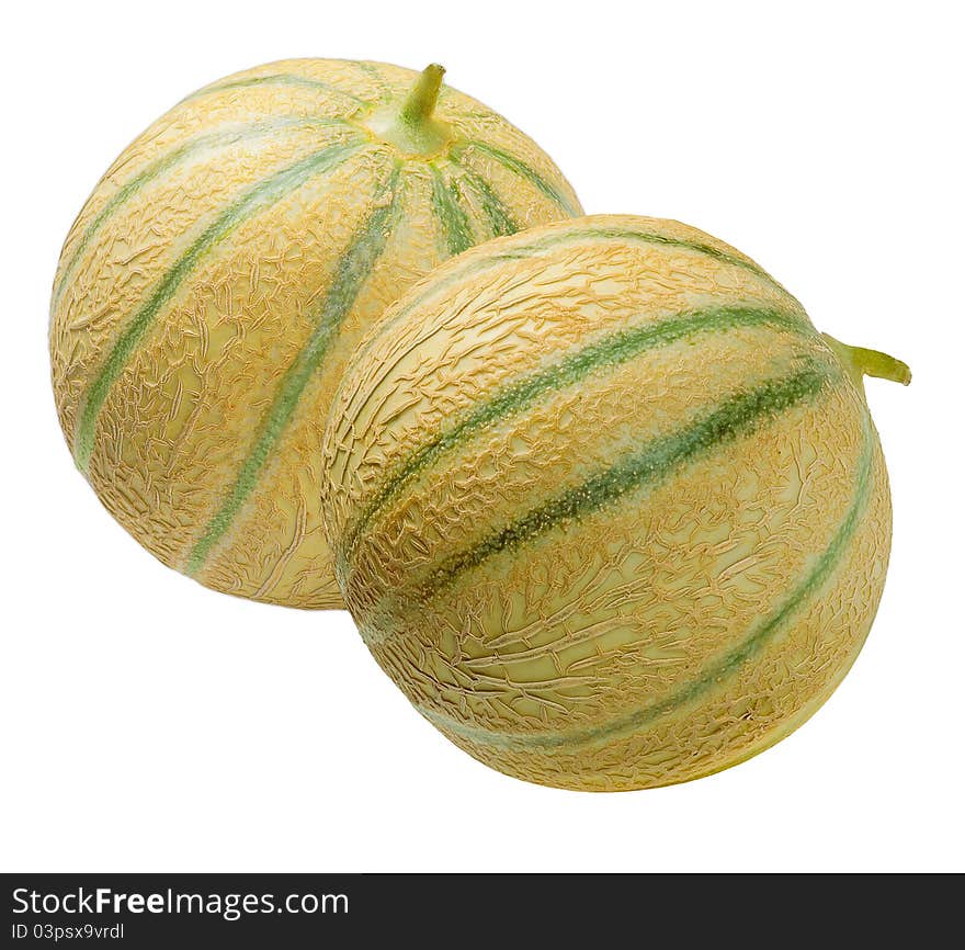 Two melons  Cantaloup , isolated on white