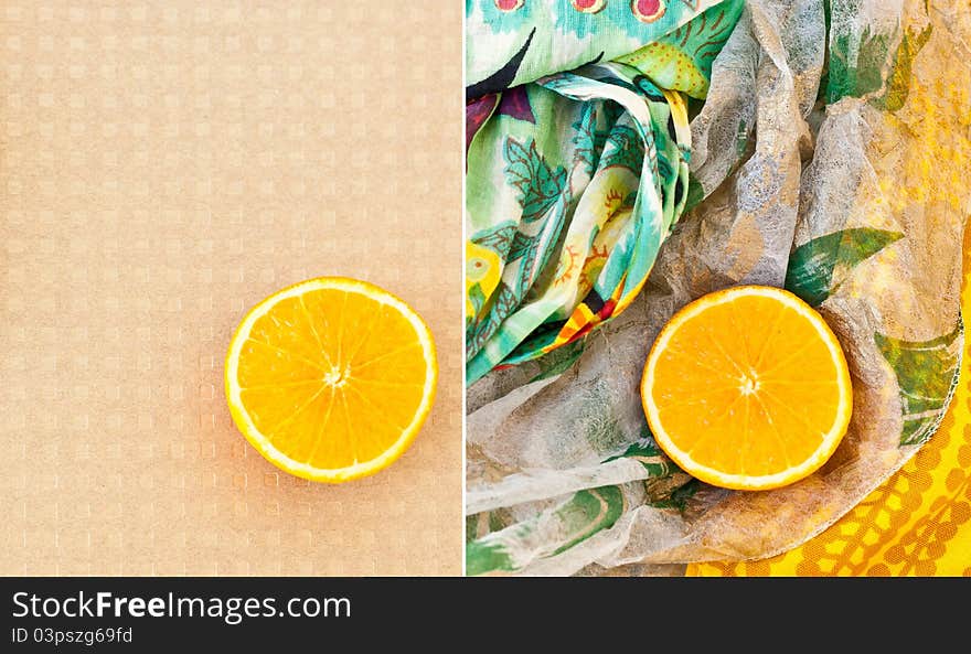 Colorful tropical still life on colored fabrics. Colorful tropical still life on colored fabrics