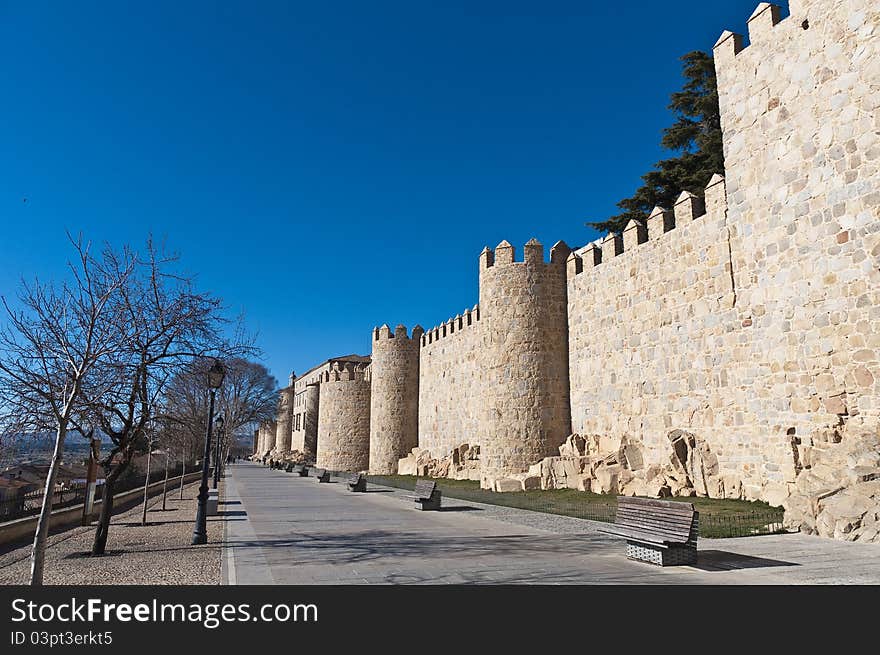 Defensive Walls Tower At Avila, Spain