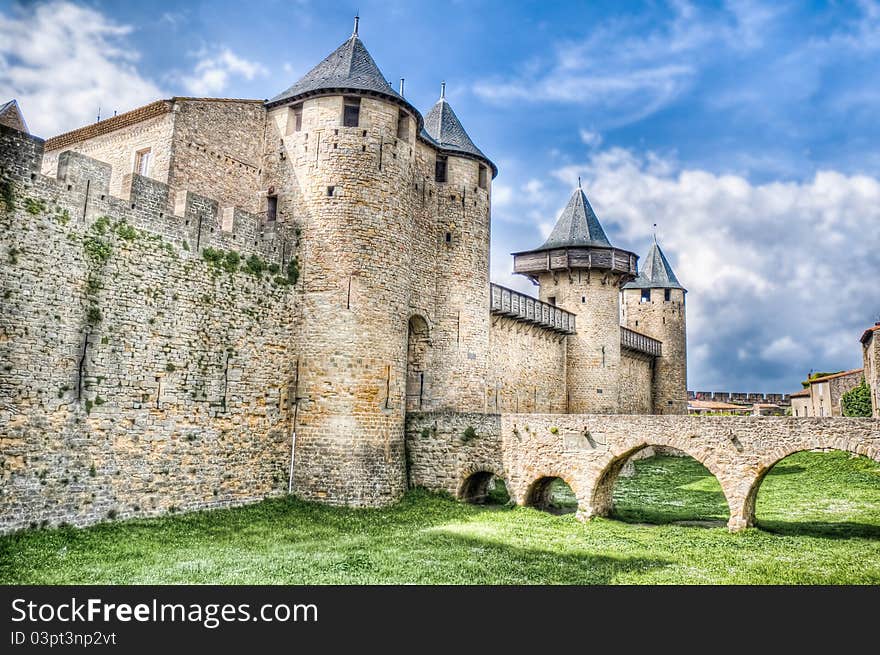 Chateau Comtal bridge located at Carcassonne, France. Chateau Comtal bridge located at Carcassonne, France