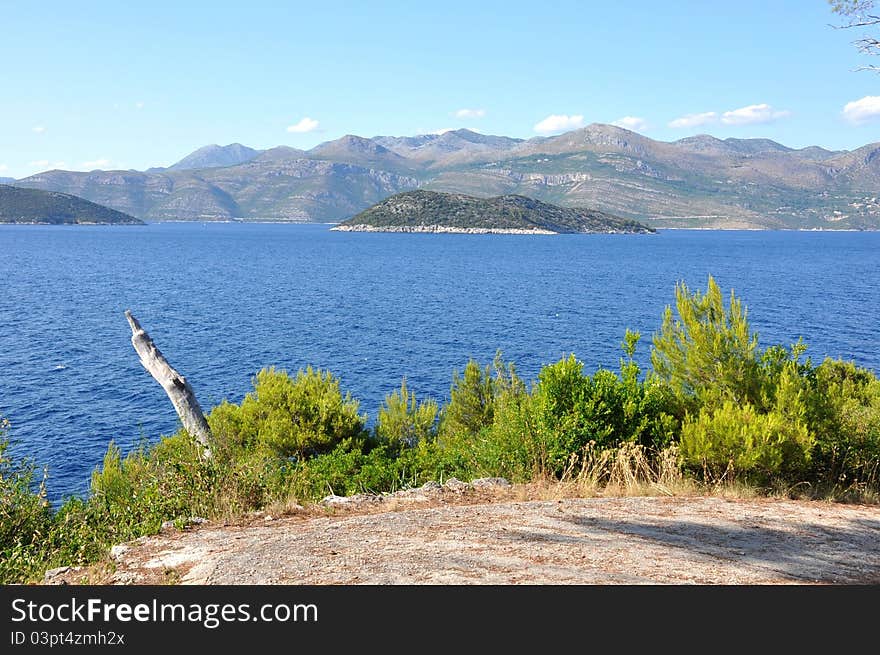 The view from Lopud island to the mainland of Croatia. The view from Lopud island to the mainland of Croatia.