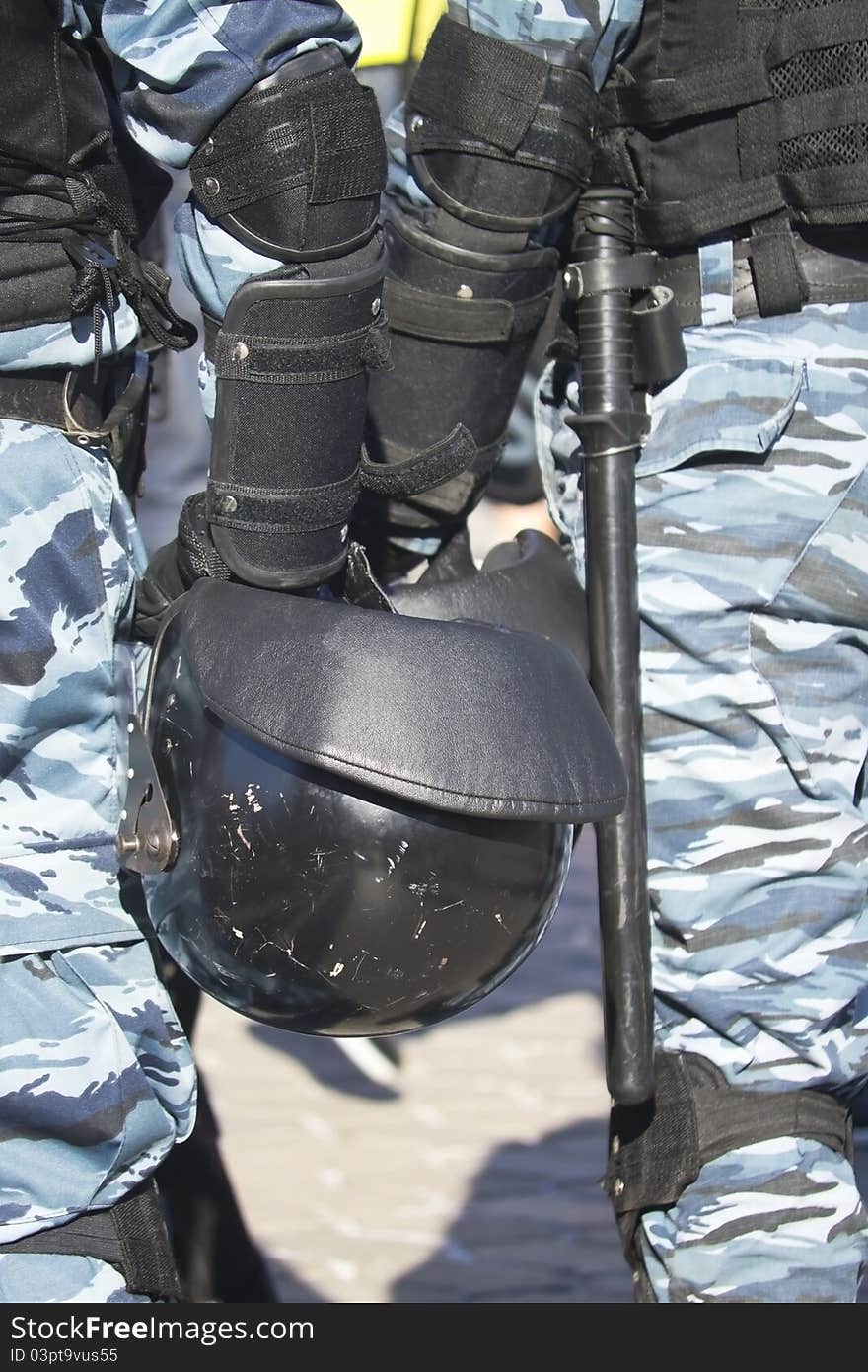 Helmet on a police officer in the street