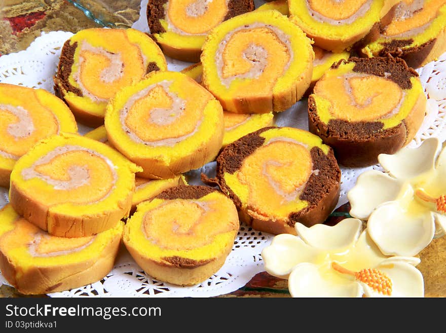 Slices of rolled cake