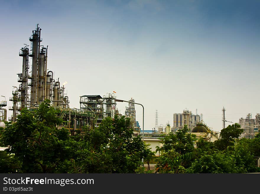 Tower and piping in factory