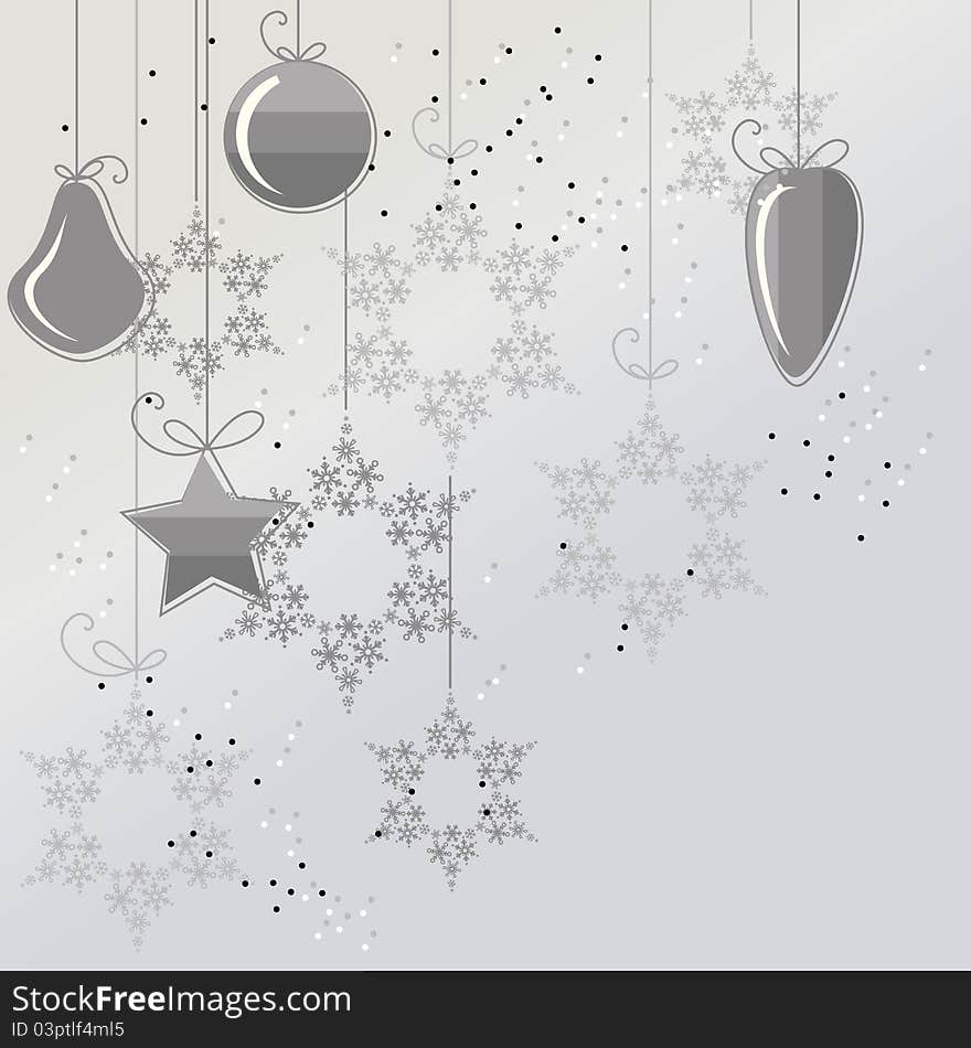 Light Christmas background with contour balls and snowflakes. Light Christmas background with contour balls and snowflakes