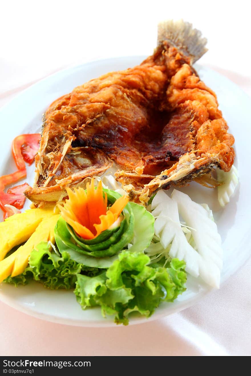 Deep fried fish in Thai food dish