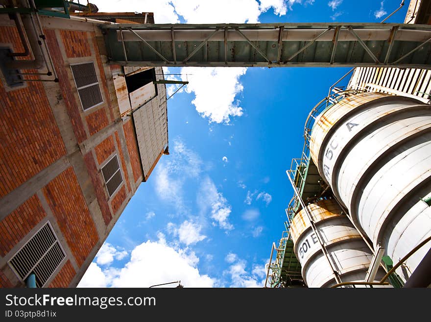 Tower and tanks in factory. Tower and tanks in factory