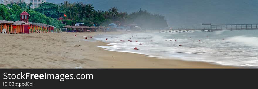 Panorama Image of Hainan beach early in the morning. China