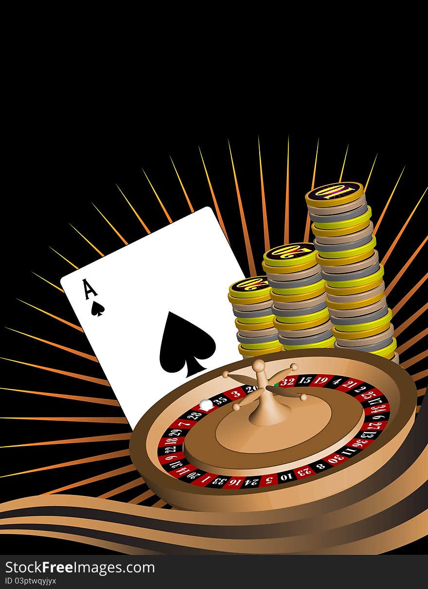 An image with a roulette wheel, poker chips, and an Ace of Space. An image with a roulette wheel, poker chips, and an Ace of Space.