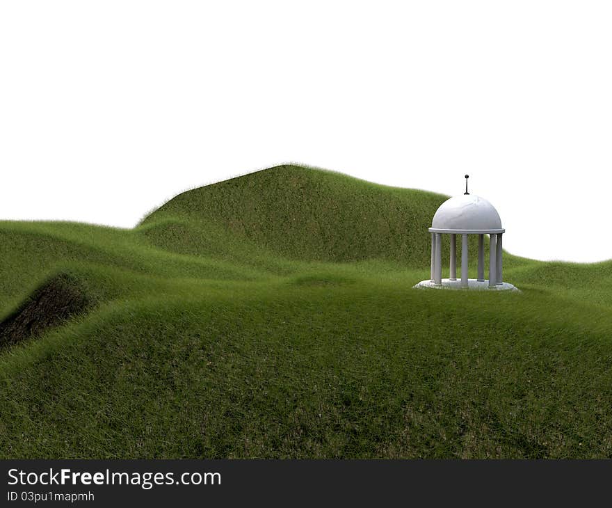 White temple in green grass