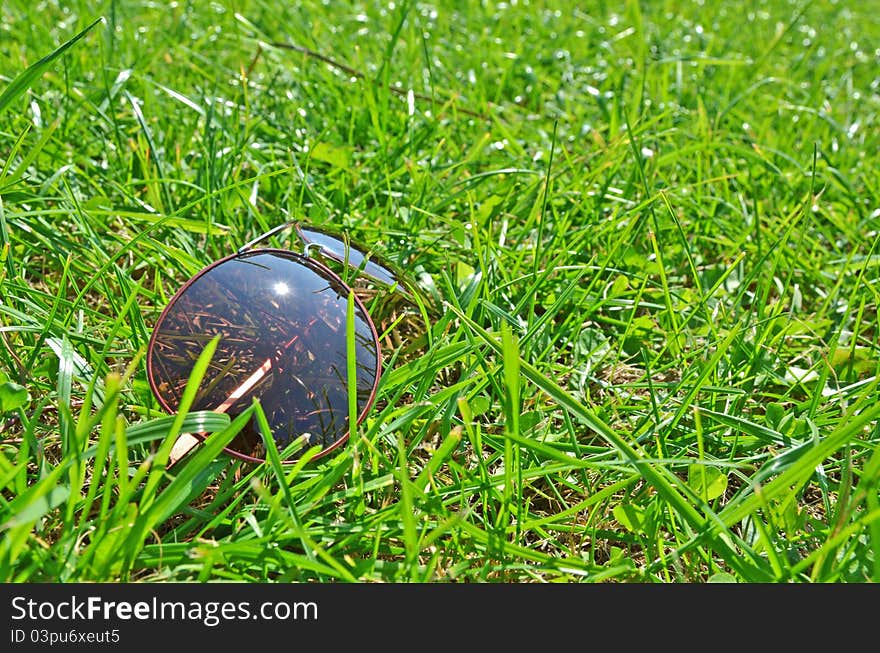 Holiday sunglasses in the grass waiting for you. Holiday sunglasses in the grass waiting for you