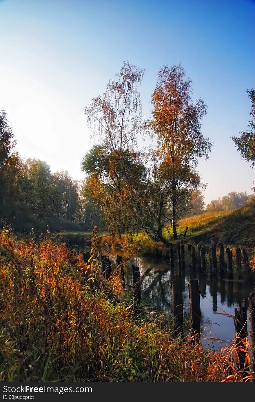 Autumn forest river at morning. Autumn forest river at morning