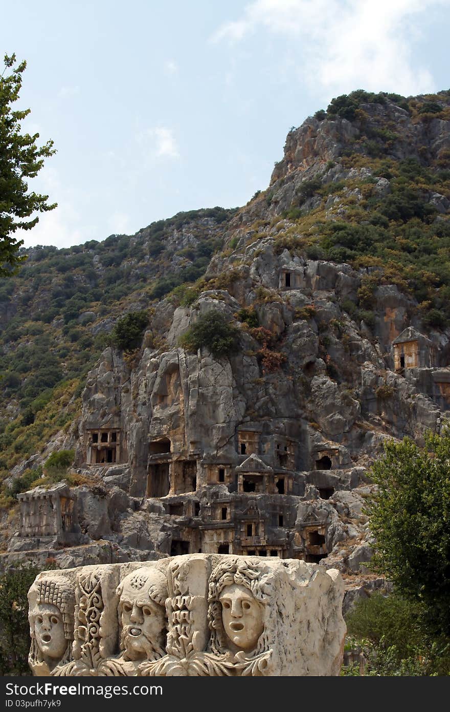 Historical tombs in the mountains near Myra town. Turkey. Historical tombs in the mountains near Myra town. Turkey.