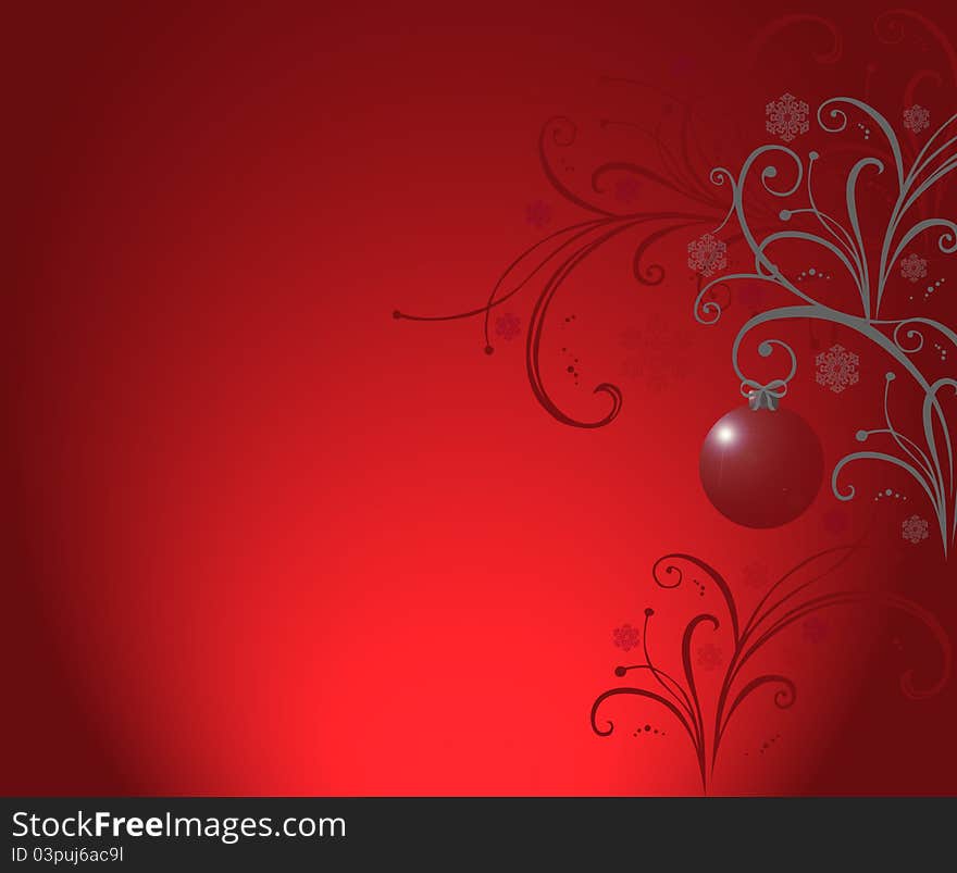 Christmas background with tree branches, snowflakes, balls and ornament. Christmas background with tree branches, snowflakes, balls and ornament