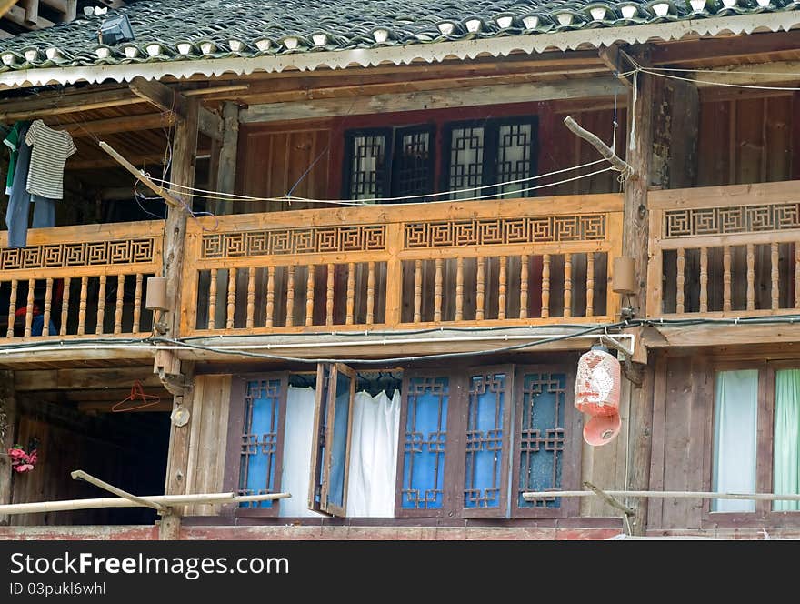 Zhaoxing Chinese Village old architecture. Life in the Village near the river. Zhaoxing Chinese Village old architecture. Life in the Village near the river.