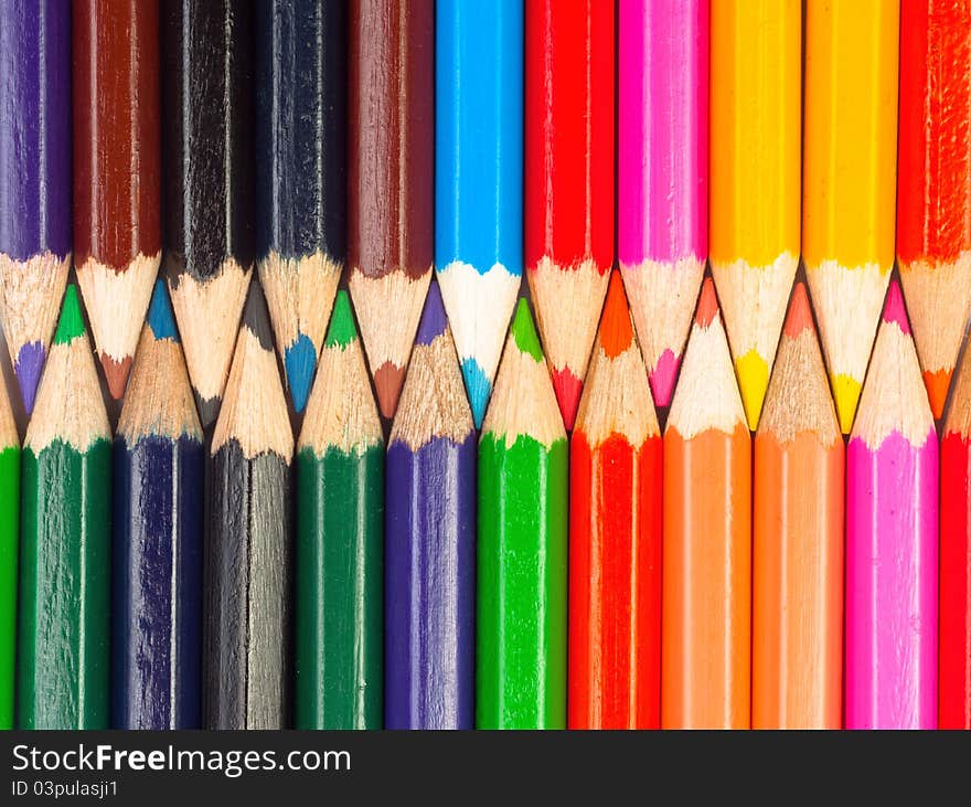 Colorful pencils closeup macro shot