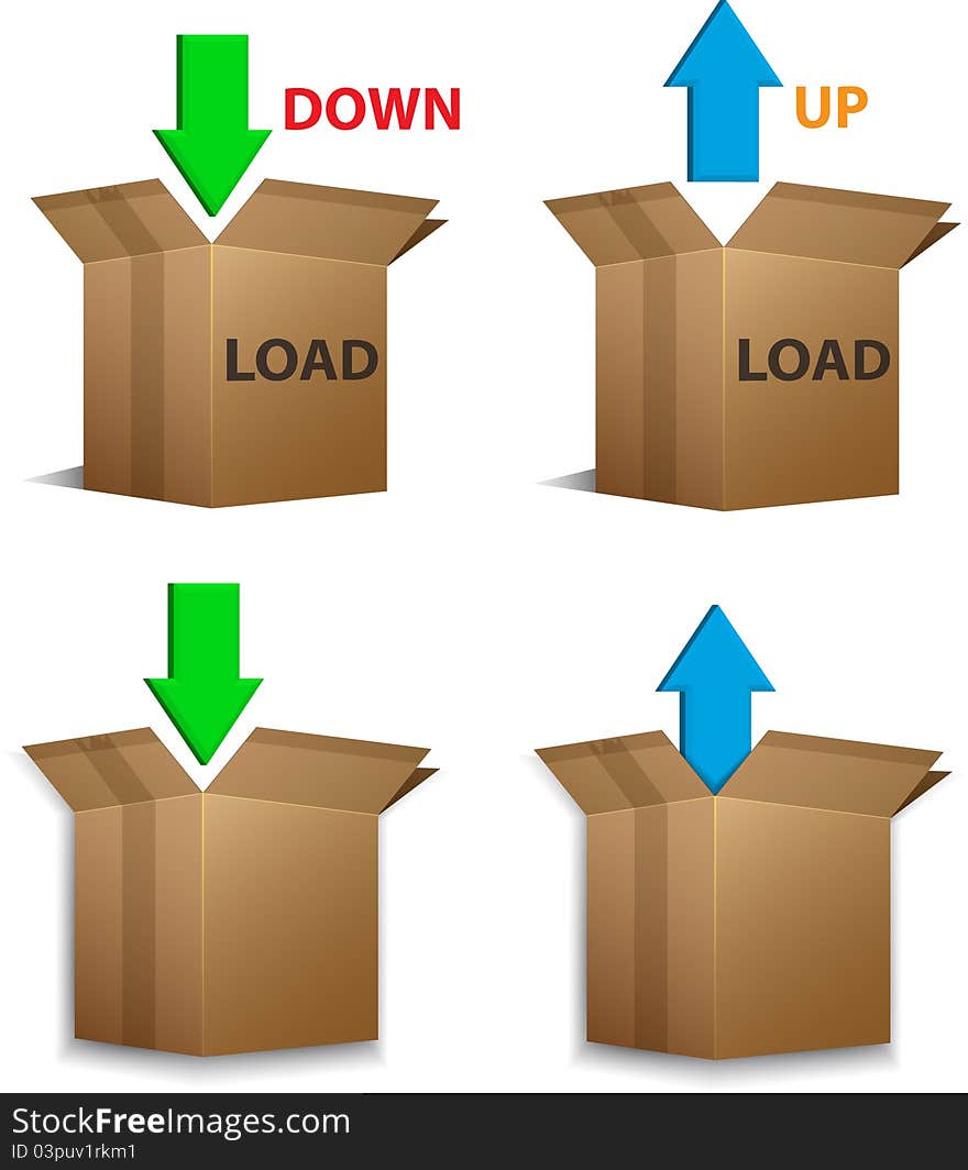 Vector set of Download and Upload cardboard boxes. Vector set of Download and Upload cardboard boxes