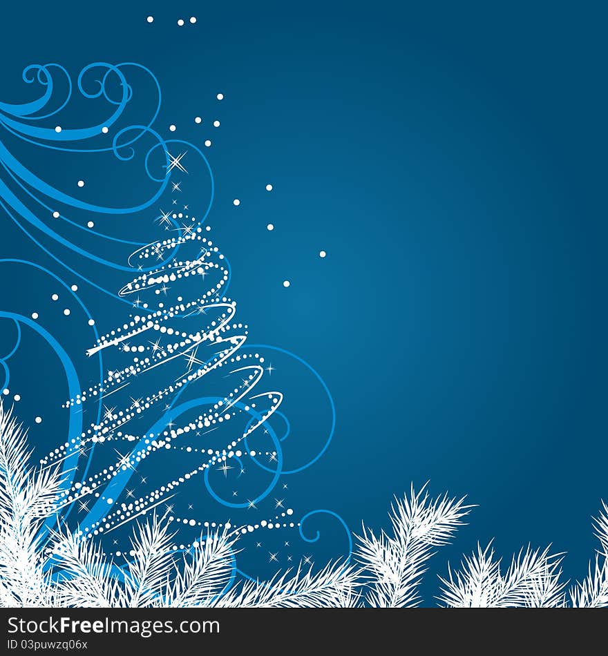 Blue Christmas background with stylized Christmas tree