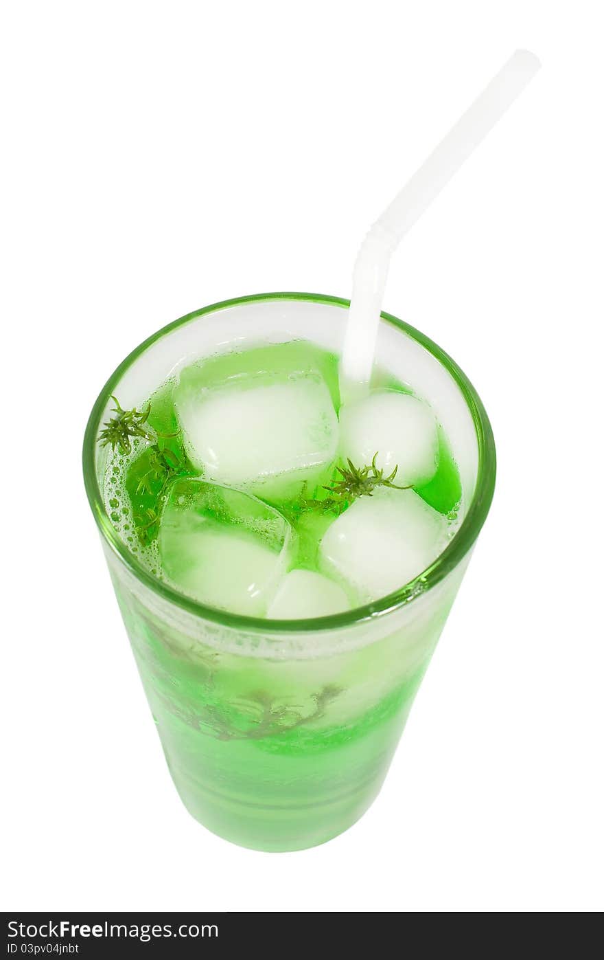 Green cocktail with herb isolated, top view