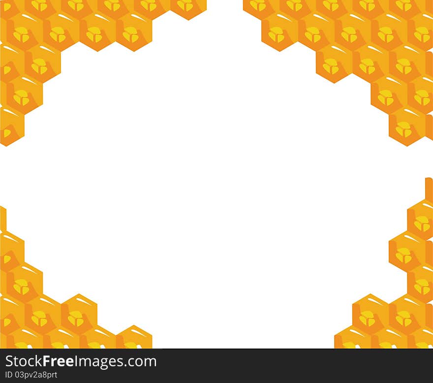 The orange background about honeycombs. Vector illustration