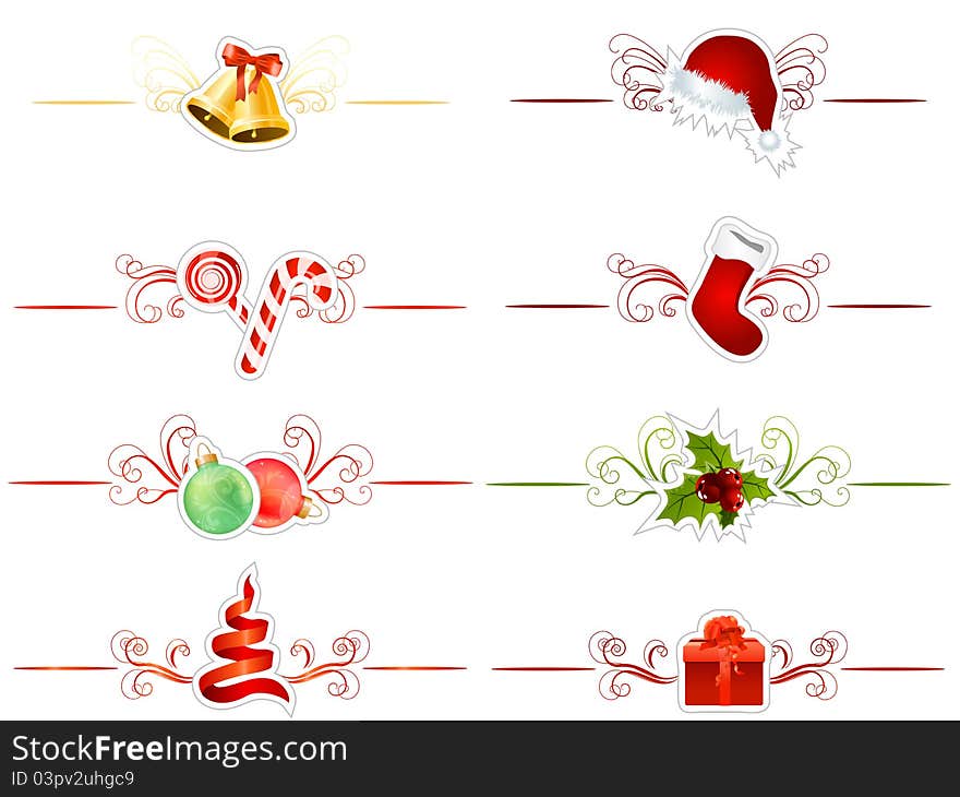 Set of different traditional Christmas elements on white. Set of different traditional Christmas elements on white