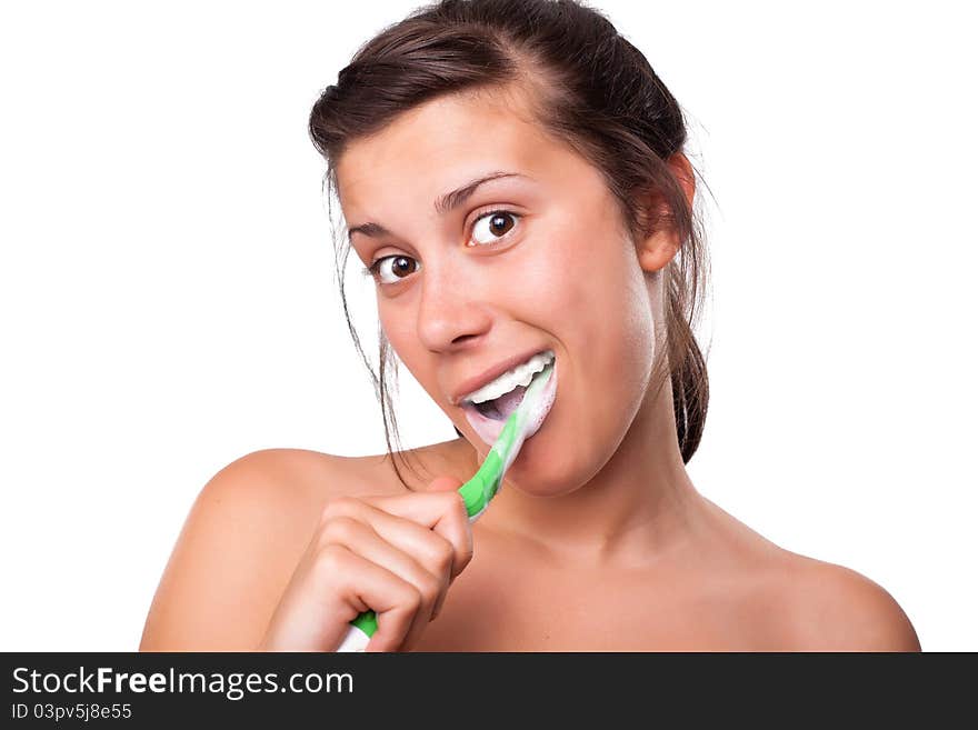 Girl Brushing her Teeth