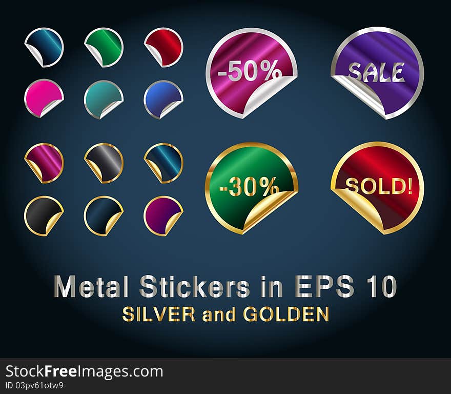 Set Of Circle Metallic Stickers For Business