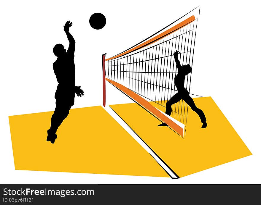 Illustration of two persons who playing volley ball - vector