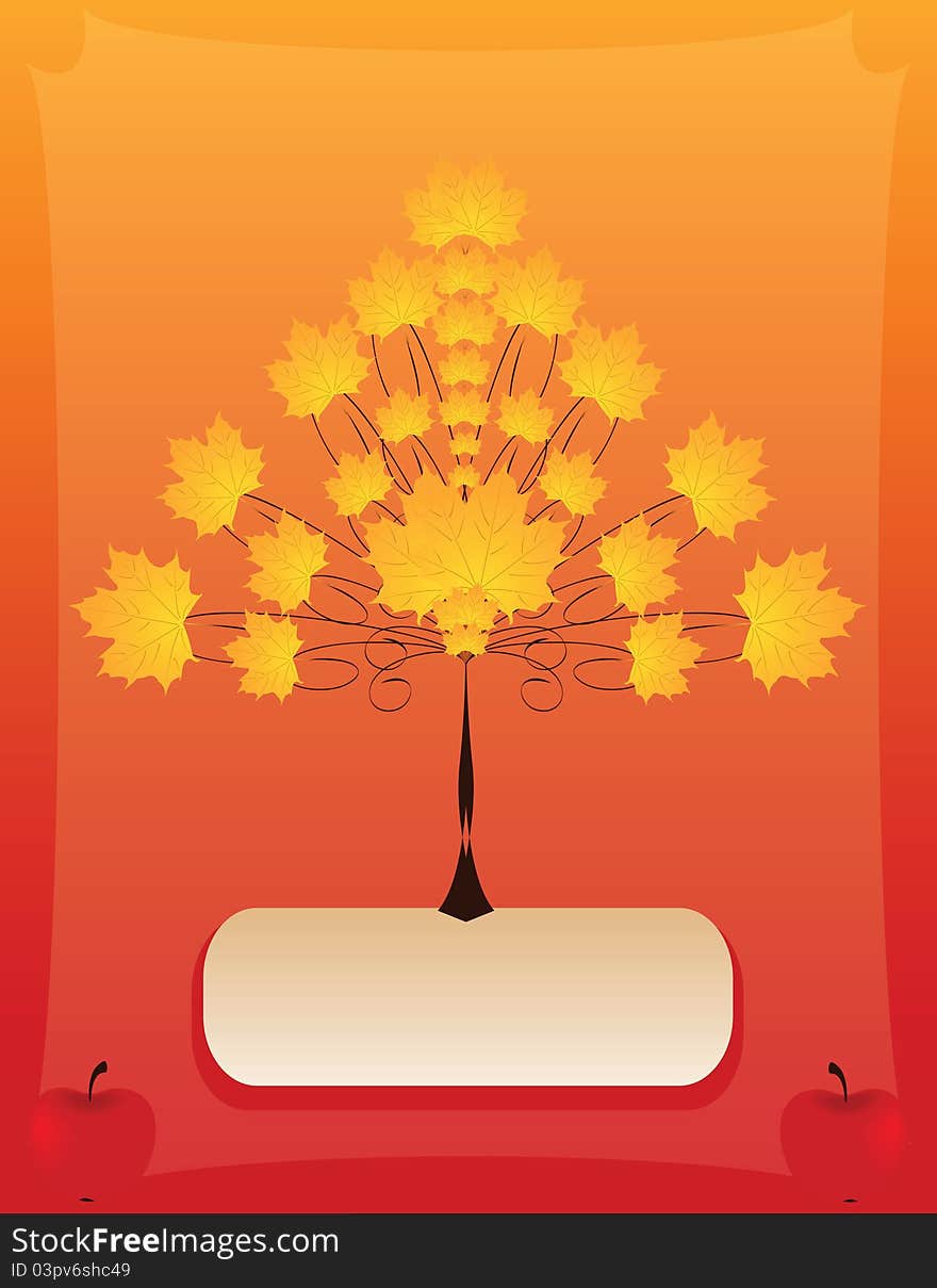 Autumn vector background with abstract tree and apple