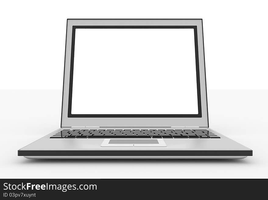 Laptop computer isolated on white. Computer generated image.