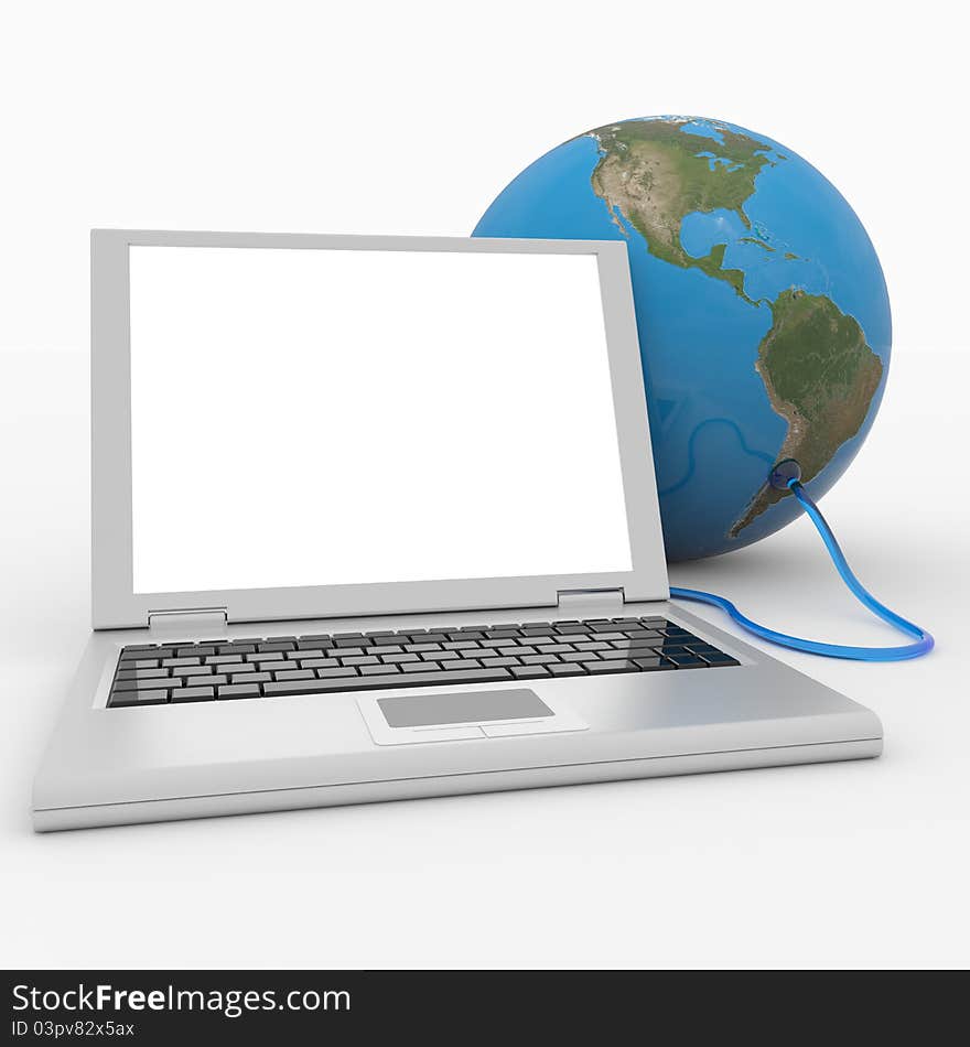 Laptop connected to the earth sphere.