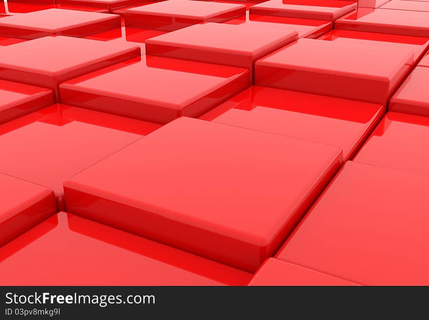 Red glossy cubes on different height. Background. Computer generated image. Red glossy cubes on different height. Background. Computer generated image.