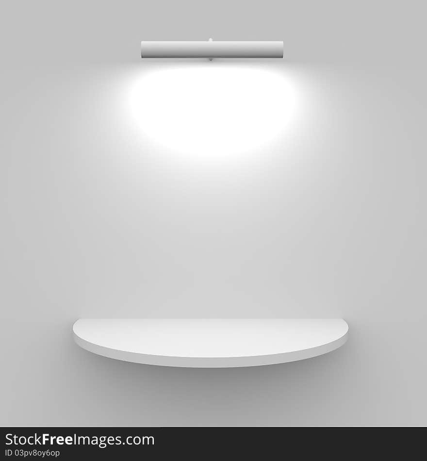 Empty white shelf with lamp.