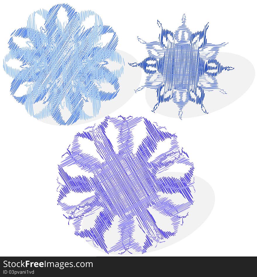 Snowflakes in the form of sketches. Vector illustration