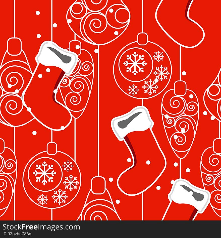 Seamless Christmas pattern with hanging Santa socks