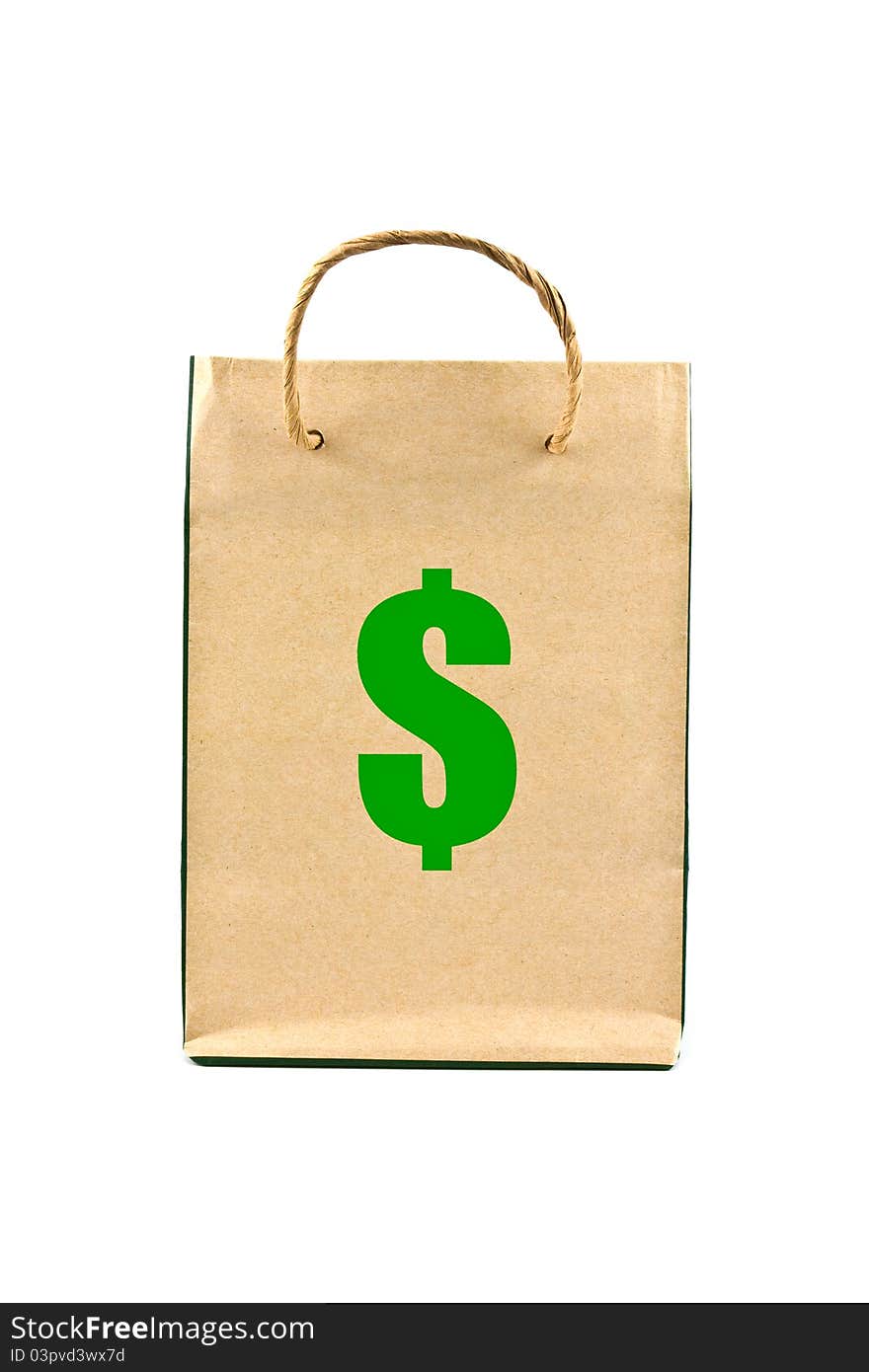 Paper bag isolated on white background, economy concept