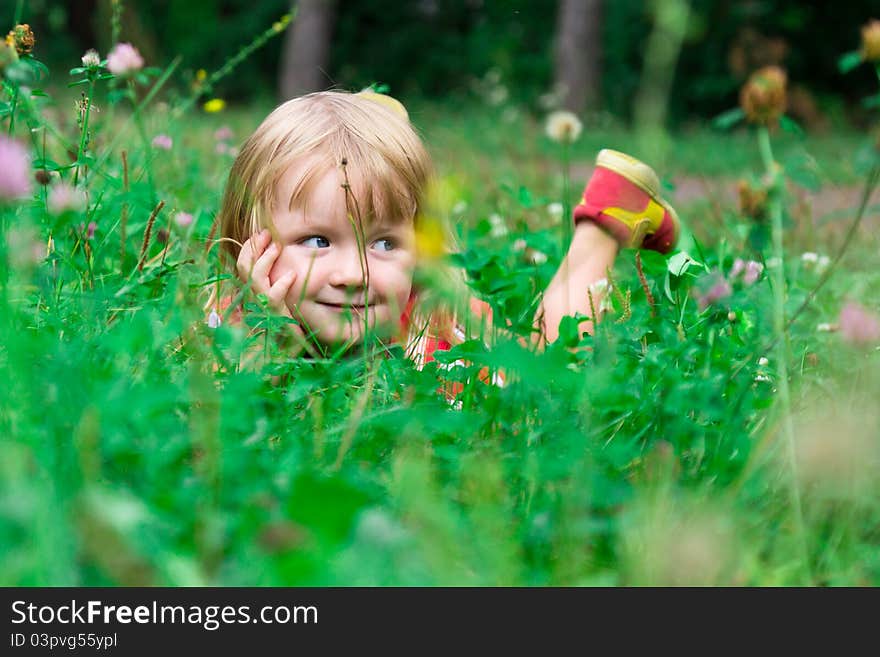 Beautiful girl in the meadow outdoor