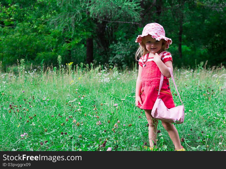 Beautiful girl in the meadow outdoor