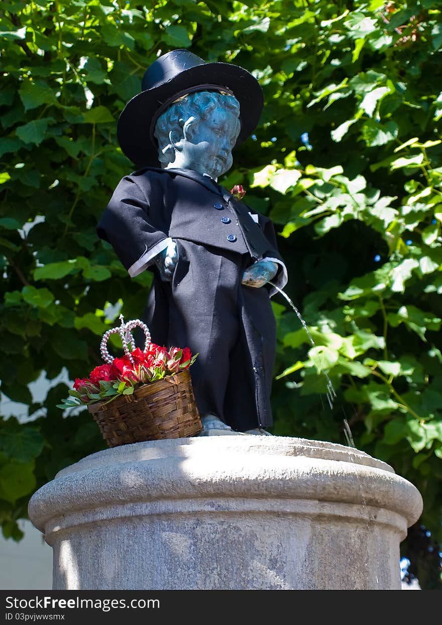 Replica of the famous statue of The Manneken Pis Brussels Belgium in Bogense Denmark