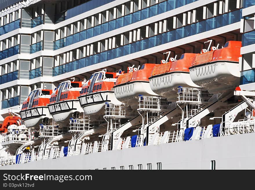 Lifeboats on a cruise ship