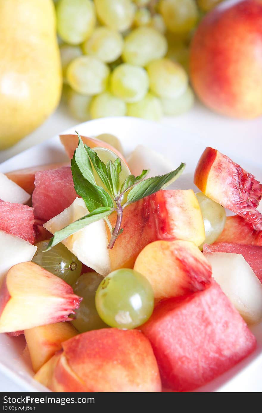 Luscious healthy eating, with water-melon, melon, peach, grapes. Luscious healthy eating, with water-melon, melon, peach, grapes