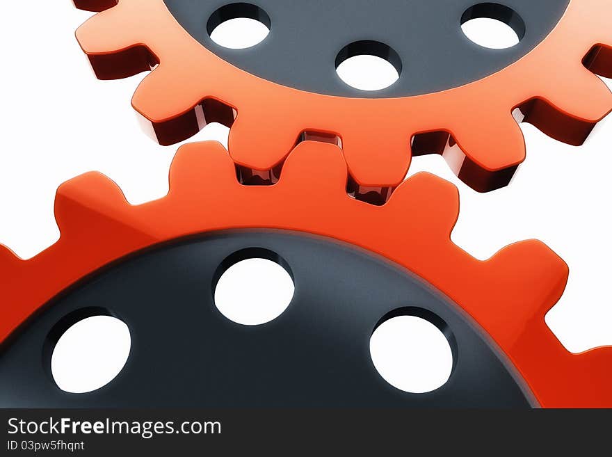 3d render of a two red gear wheels