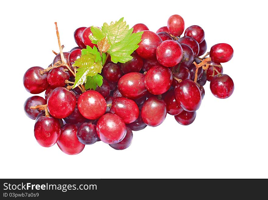 Bunch of red grapes isolated on white