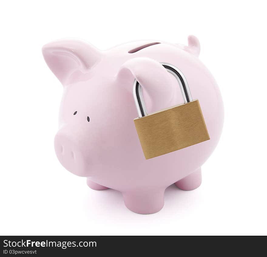 Piggy bank with padlock. Clipping path included. Piggy bank with padlock. Clipping path included