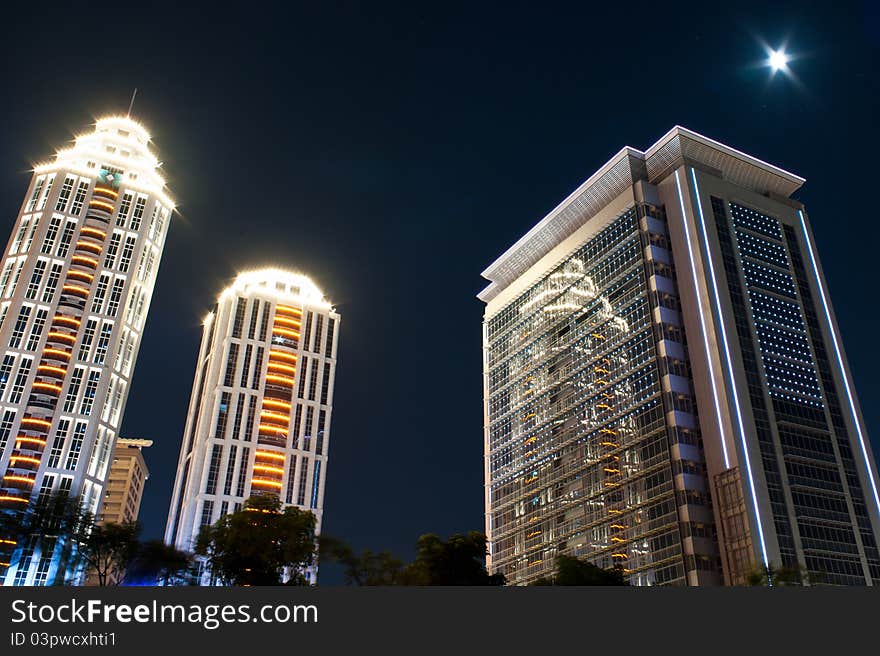 The building stands at night. The building stands at night