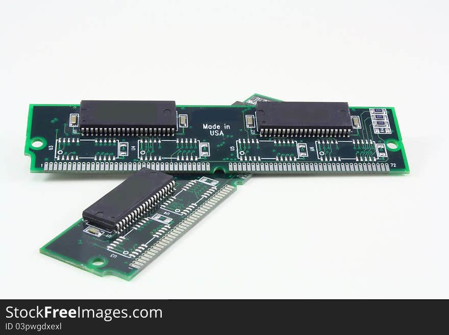 Computer Ram Memory circuit boards on white background