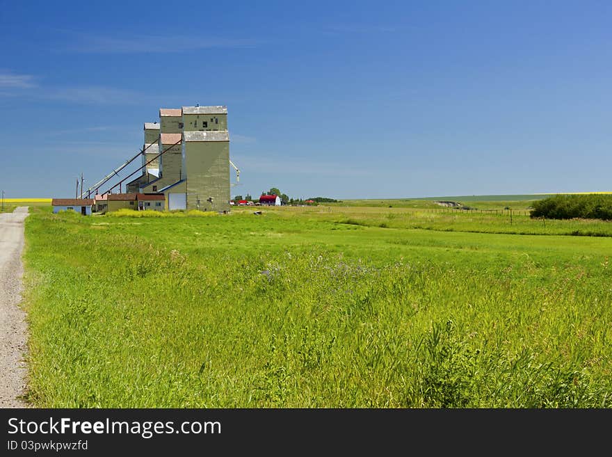 Three grain elevators at Mossleigh Alberta. Three grain elevators at Mossleigh Alberta